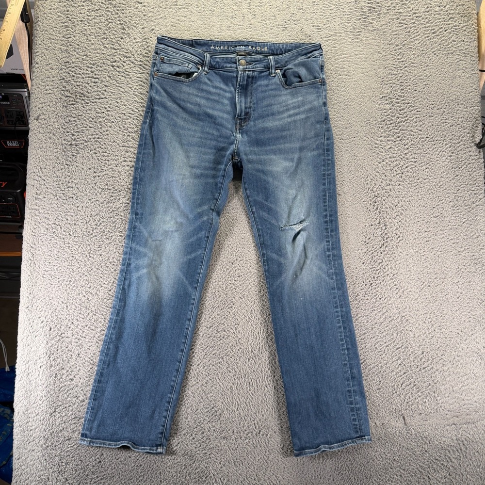 American Eagle Outfitters Airflex+ Jeans Mens 36x34 Blue Denim Bootcut Faded